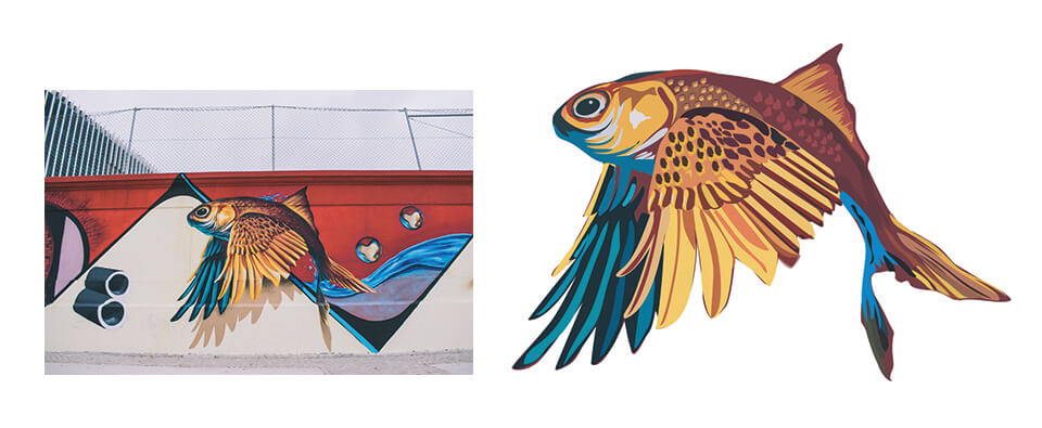 Wall mural converted into vector fish artwork